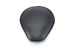 The Wyatt Gatling Black Smooth Vinyl Solo Seat for Choppers and Bobbers features a contoured design and steel seat pan, making it an ideal custom motorcycle seat. Shown isolated on a white background.
