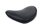 The Wyatt Gatling Black Smooth Vinyl Solo Seat for Choppers and Bobbers features a contoured design and steel seat pan, making it an ideal custom motorcycle seat. Shown isolated on a white background.
