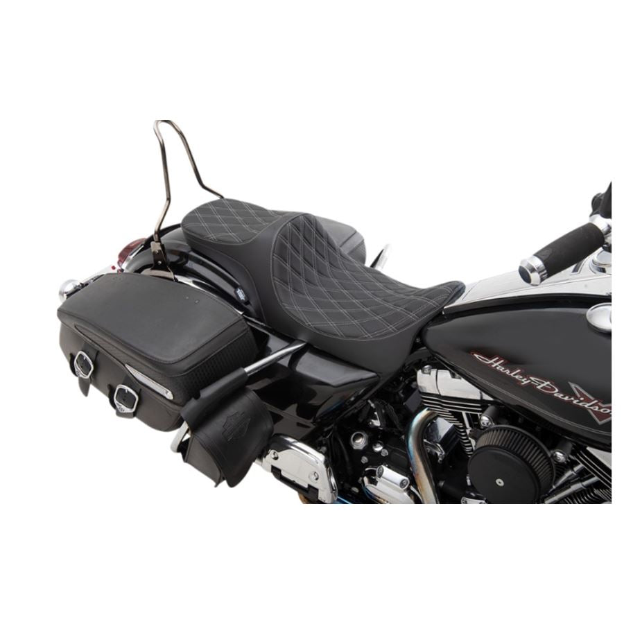 Drag Specialties Predator III 2-Up Seat with Double Diamond Stitching and Silver Thread - Black.