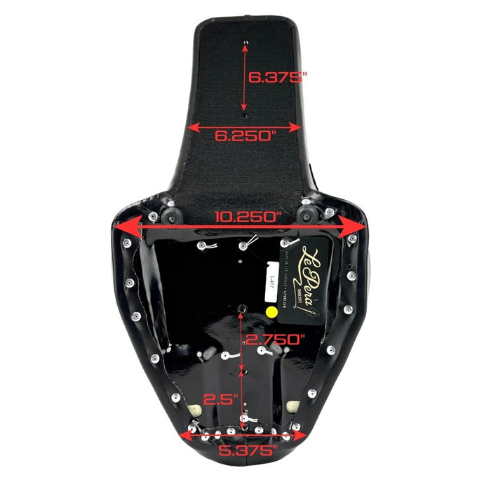 Le Pera Cobra Seat - Diamond Buttons - For Rigid Frame Choppers with stitched design on a blue background.