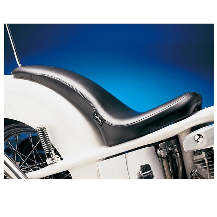 Custom LePera King Cobra Seat For Rigid Frame Choppers on a white bike with a blue background.