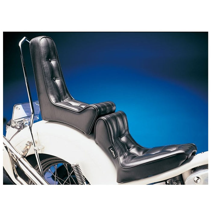 Le Pera Signature I 2-Piece Seat with 14" Back For Rigid Frame Choppers installed on a bike.