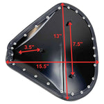 The Black Tuck and Roll Chopper Solo Seat by Moto Iron® features classic horizontal stitching and a contoured design for comfort and style—shown angled on a white background. A premium accessory for your custom ride.