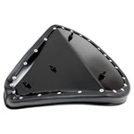 The Black Tuck and Roll Chopper Solo Seat by Moto Iron® features classic horizontal stitching and a contoured design for comfort and style—shown angled on a white background. A premium accessory for your custom ride.