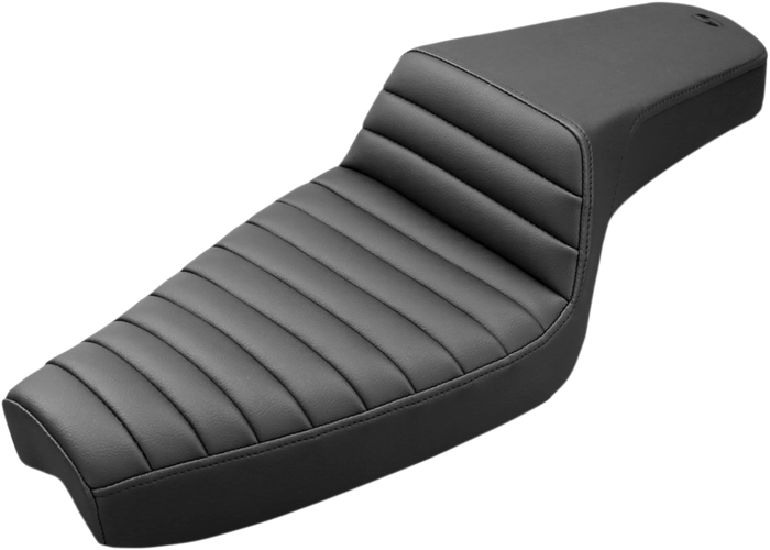 The Saddlemen Step-Up Seat for 1979-2003 Harley-Davidson Sportster features diamond-patterned stitching and a raised back, shown on a white background. This premium seat is made by Saddlemen.