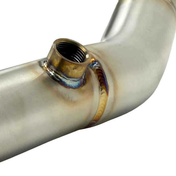 TC Bros. 2-into-1 Stainless Exhaust System for 2018-Up Harley-Davidson Softail by TC Bros., displayed with various Harley-Davidson Softail exhaust pipes in the background.