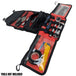 The TC Bros. Tool Roll by TC Bros. is a black and red zippered organizer case with compartments, ideal for motorcycles. MOLLE straps offer added versatility. TOOLS NOT INCLUDED.