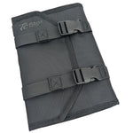 The TC Bros. Tool Roll by TC Bros. is a black and red zippered organizer case with compartments, ideal for motorcycles. MOLLE straps offer added versatility. TOOLS NOT INCLUDED.