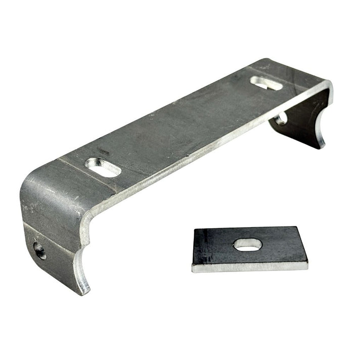 The TC Bros. Rigid Seat Mount Kit includes five bolts, five washers, one nut, and a slotted metal strip—ideal for customizing Sportster hardtails. All TC Bros. components are shown neatly organized on a white background.