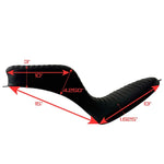 Two black Sully's Customs Camel Back Seats for Hardtail—one with diamond-quilted stitching, another with horizontal lines—are displayed side by side, offering stylish upgrade options from Sully's Customs.