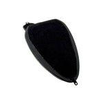 Two black motorcycle seats from Sully's Customs—a hardtail saddle with horizontal stitching and the Cobra Seat for Hardtail with a diamond quilted design—are shown from above, each built on a sturdy steel pan.