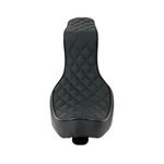 Upgrade your Harley-Davidson Sportster (2004-2006, 2010-2022) with Sully's Customs Camel Back Seat—available in black with a diamond quilted or horizontal stitched pattern for a stylish, custom look.