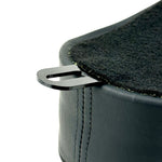Sully's Customs Camel Back Seats for 1996-2003 Harley-Davidson Dyna feature unique black designs—one with horizontal stitching, the other with diamond quilting—making them ideal upgrades for your ride.