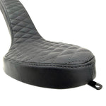 Two black Sully's Customs Slim King & Queen Seats for Hardtail, featuring high backrests and quilted patterns, are displayed side by side on a white background—ideal as stylish chopper seats.