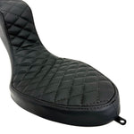 Two Sully's Customs King & Queen Seats for Hardtail, in black with high backrests and quilted stitching, shown side by side on a white background—ideal for enhancing your chopper's comfort and classic style.