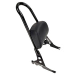 Black Moto Iron Detachable Passenger Sissy Bar With Backrest Pad for 2004-2022 Harley-Davidson Sportster, featuring an attached padded backrest.