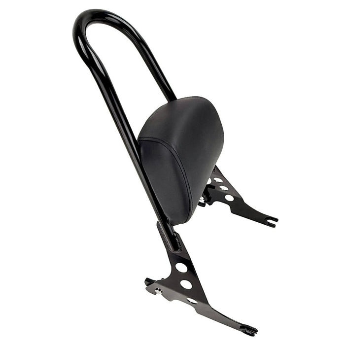 Black Moto Iron Detachable Passenger Sissy Bar With Backrest Pad for 2004-2022 Harley-Davidson Sportster, featuring an attached padded backrest.