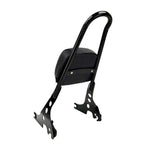 Black Moto Iron Detachable Passenger Sissy Bar With Backrest Pad for 2004-2022 Harley-Davidson Sportster, featuring an attached padded backrest.