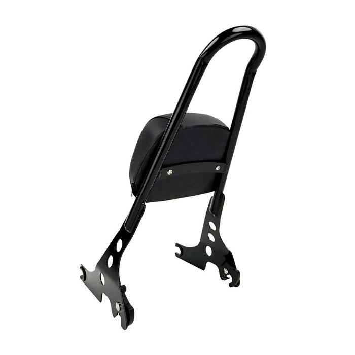 Black Moto Iron Detachable Passenger Sissy Bar With Backrest Pad for 2004-2022 Harley-Davidson Sportster, featuring an attached padded backrest.
