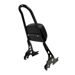 Black Moto Iron Detachable Passenger Sissy Bar With Backrest Pad for 2004-2022 Harley-Davidson Sportster, featuring an attached padded backrest.