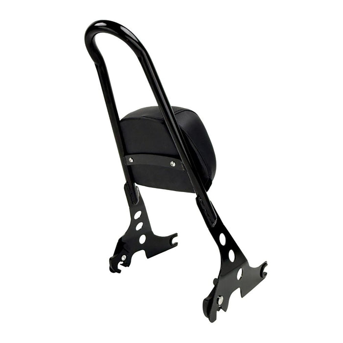 Black Moto Iron Detachable Passenger Sissy Bar With Backrest Pad for 2004-2022 Harley-Davidson Sportster, featuring an attached padded backrest.