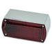 The Moto Iron® Box-Style Chopper Tail Light features a rectangular red lens and chrome die-cast housing, secured by four visible screws, shown against a white background.