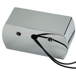 The Moto Iron® Box-Style Chopper Tail Light features a rectangular red lens and chrome die-cast housing, secured by four visible screws, shown against a white background.