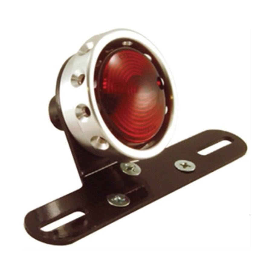 A Mid-USA Aluminum Vintage Drilled Tail Light with wires and connections.