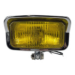 An image of a Moto Iron® Rectangle Chopper Headlight - Chrome - Amber Lens on a chrome plated finish.