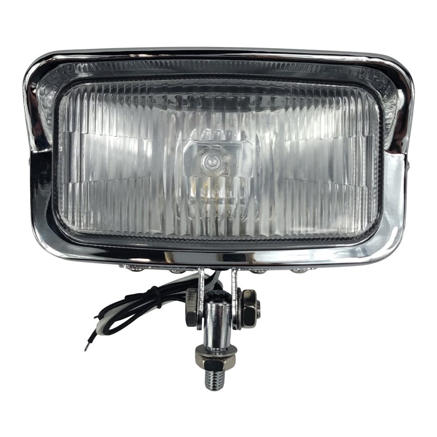 A vintage-style Moto Iron® Rectangle Chopper Headlight - Chrome - Clear Lens on a white background.