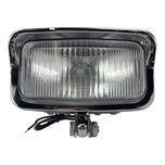 An image of a Moto Iron® Rectangle Chopper Headlight - Chrome - Clear Lens, on a white background.