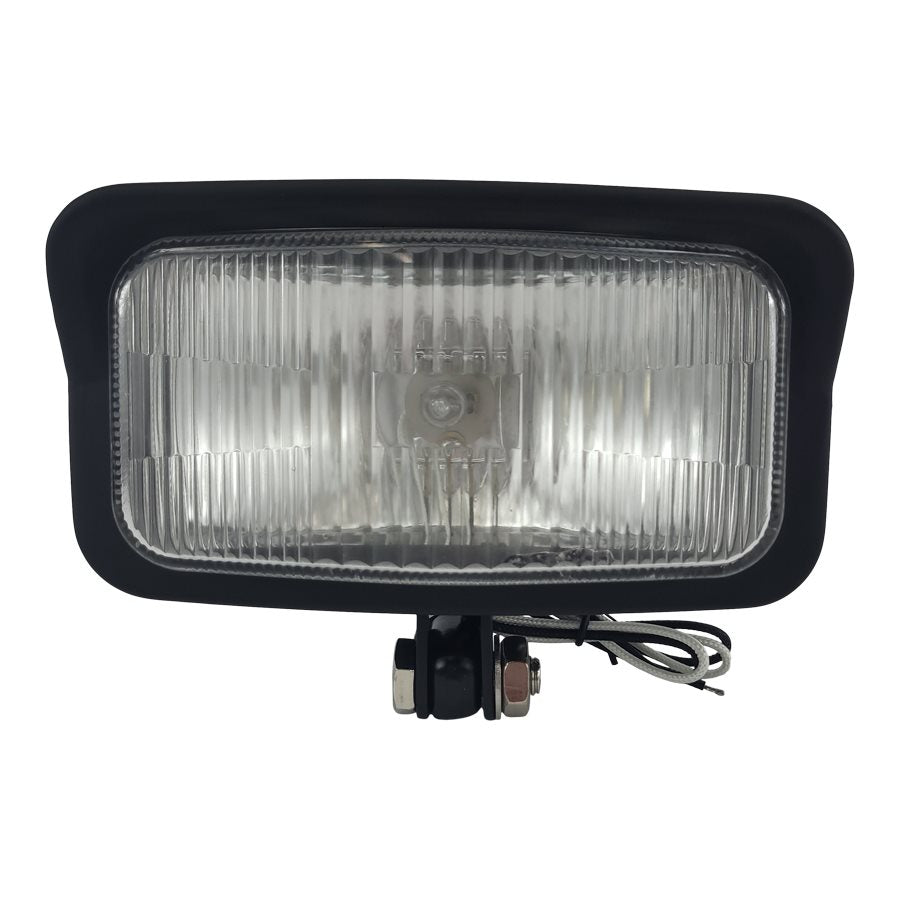 A durable black Moto Iron® led work light with a Rectangle Chopper Headlight - Black- Clear Lens on a white background.
