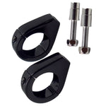 A set of HardDrive Clamp on Turn Signal Mounts - 41mm forks - Black for a durable motorcycle.