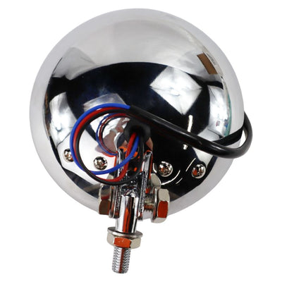 A 4" Chopper Headlight - Chrome Clear Lens with a chrome plated finish on a white background. Brand Name: Moto Iron®