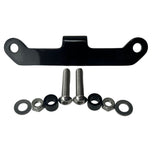 The TC Bros. Vintage Springer Headlight Mounting Bracket in black, designed for Harley Davidson bikes, comes with two holes and includes metal screws, washers, and bushings.