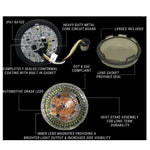 Four ProBEAM® Turn Signal Kits - BCM For '11'-17 Big Twin '18 - '23 M8 Softail '12-'17 FXD displayed in pairs: two red tail lights at the top and two black-rimmed LED headlights with amber LED turn signal conversion details at the bottom.