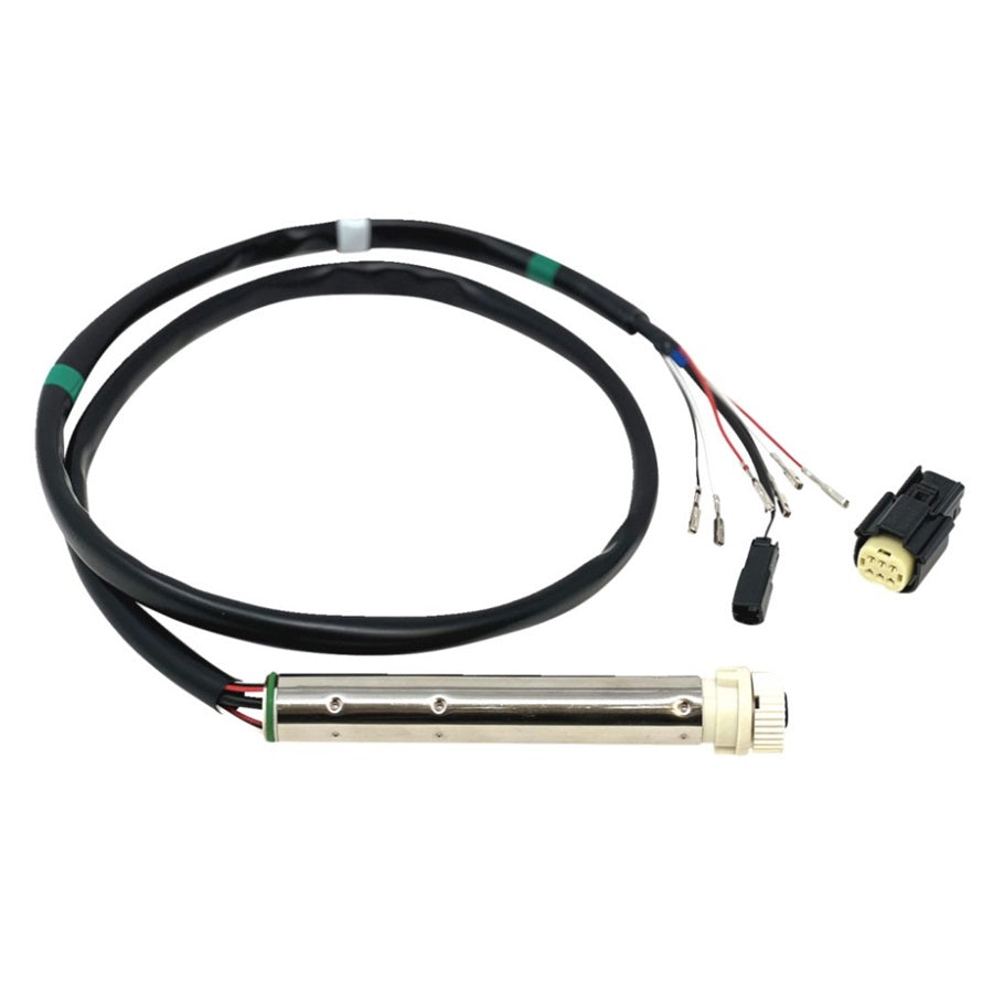 A Replacement Grip Sensor for Harley Throttle by Wire '08-'13 Touring Models by Namz, featuring exposed wires, a cylindrical metallic sensor, and a multi-pin plastic connector attached to a black cable, ideal for Harley Throttle by Wire systems on Touring Models.