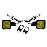 A pair of Custom Dynamics Shark Demon LED Turn Signals with black housing and yellow lenses, designed specifically for Harley &