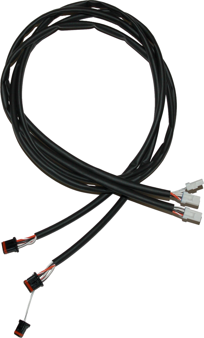 The Namz Complete Handlebar Switch Extension Kit by Namz features two black cables with multi-colored wires and white/black connectors, designed for 2014-up Harley-Davidson Touring models and compatible with CAN bus systems.