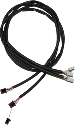 The Namz Complete Handlebar Switch Extension Kit by Namz features two black cables with multi-colored wires and white/black connectors, designed for 2014-up Harley-Davidson Touring models and compatible with CAN bus systems.
