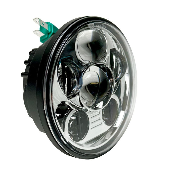 A Moto Iron® 5-3/4" 45 watt LED Headlight Conversion Bulb for Harley Motorcycles on a white background.