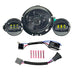 Collage of Moto Iron® 7" LED Headlight Conversion Inserts in various styles, with wiring harnesses and connectors, ideal for Harley-Davidson, all displayed on a white background.