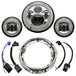 Collage of Moto Iron® 7" LED Headlight Conversion Inserts in various styles, with wiring harnesses and connectors, ideal for Harley-Davidson, all displayed on a white background.