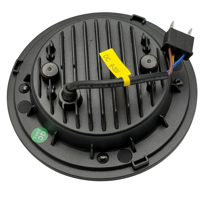 Collage of Moto Iron® 7" LED Headlight Conversion Inserts in various styles, with wiring harnesses and connectors, ideal for Harley-Davidson, all displayed on a white background.