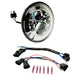 Collage of Moto Iron® 7" LED Headlight Conversion Inserts in various styles, with wiring harnesses and connectors, ideal for Harley-Davidson, all displayed on a white background.