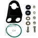The TC Bros. Tail Light Bracket Conversion Kit includes a metal license plate bracket, green wire with ring terminal, two black rubber grommets, washers, bolts, and nuts—all from TC Bros.—arranged on a white background.