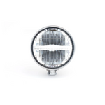 The Prism Supply 4-1/2" Round LED Headlight by Prism Supply features a chrome-plated, weather-resistant housing and a clear ribbed glass lens, shown here on a white background.