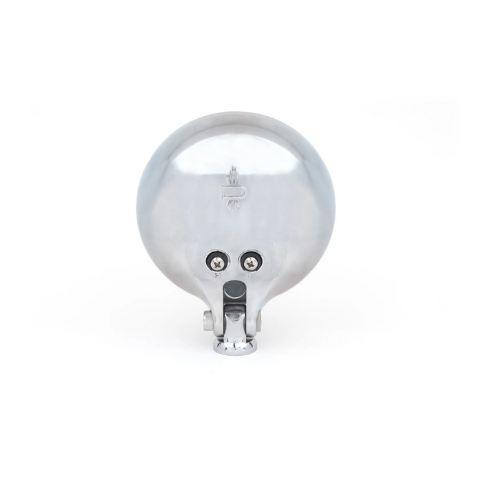 The Prism Supply 4-1/2" Round LED Headlight by Prism Supply features a chrome-plated, weather-resistant housing and a clear ribbed glass lens, shown here on a white background.