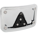 A Moto Iron® Curved Laydown License Plate Mount with frame for 1973-up Harley-Davidson, featuring a black metal triangular bracket and eight screws, displayed on a white background.