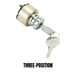 Three Moto Iron® metal ignition switches, including the Moto Iron Universal Ignition Switch, are arranged diagonally on a white background. Each switch displays exposed terminals and comes with attached keys.